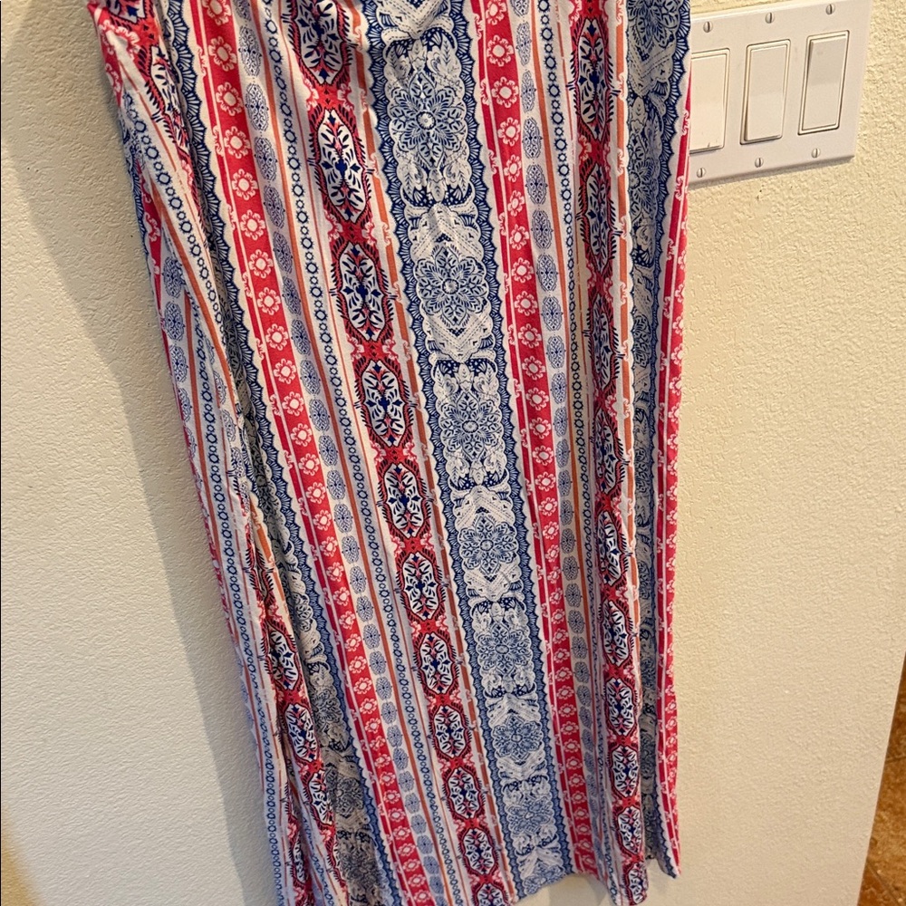 JM Collection Red and Blue Striped Maxi Skirt